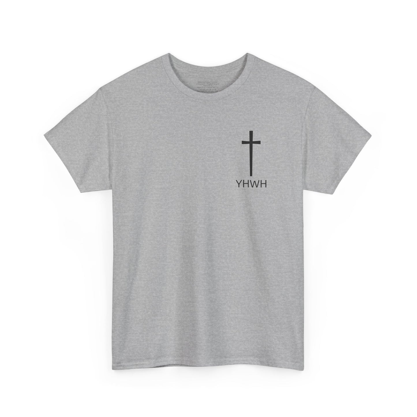 Simple Heavy Cotton Tee with Cross Design and YHWH, Spiritual T-Shirt, Casual Streetwear, Christian Gift, Everyday Wear
