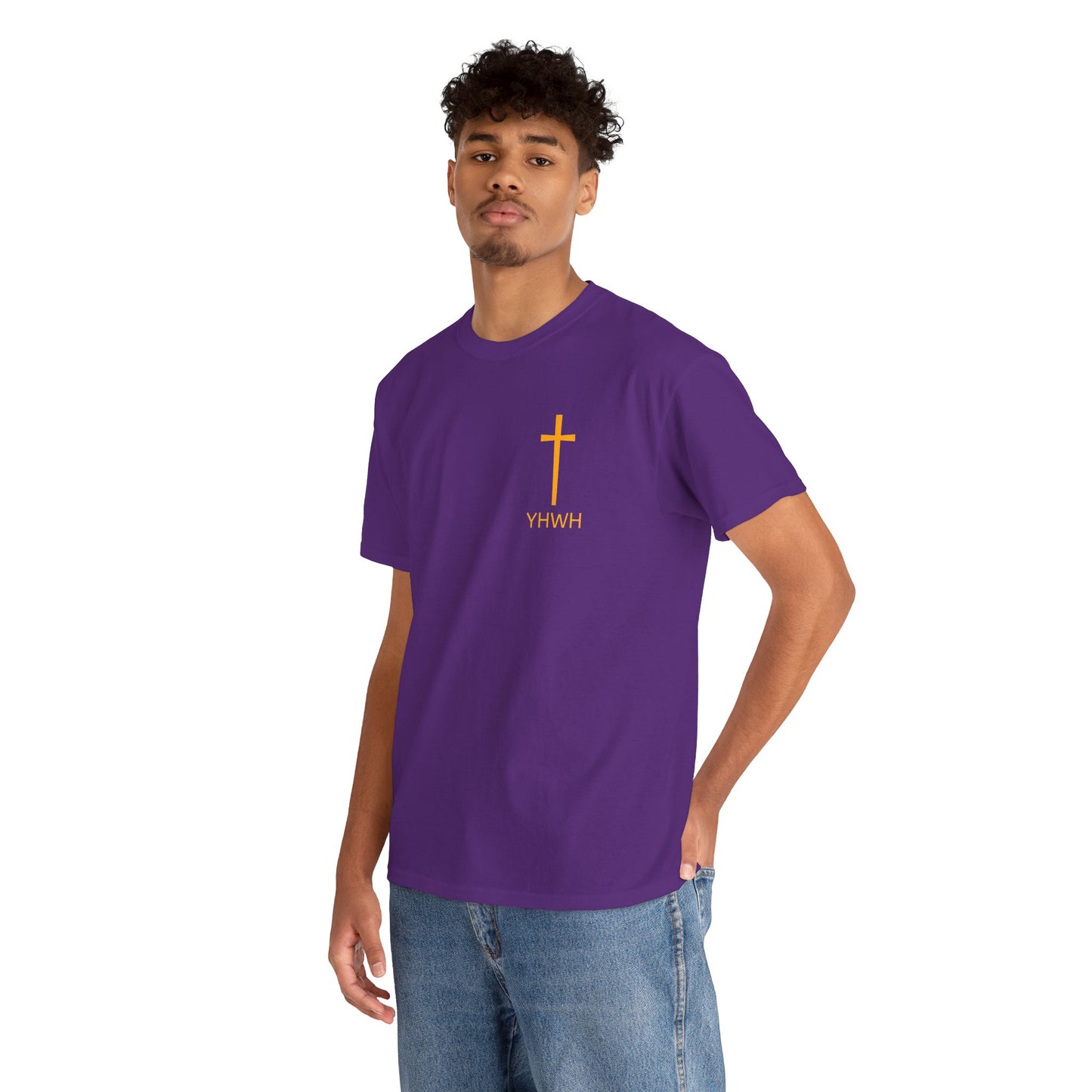 Simple Heavy Cotton Tee with Cross Design and YHWH, Spiritual T-Shirt, Casual Streetwear, Christian Gift, Everyday Wear