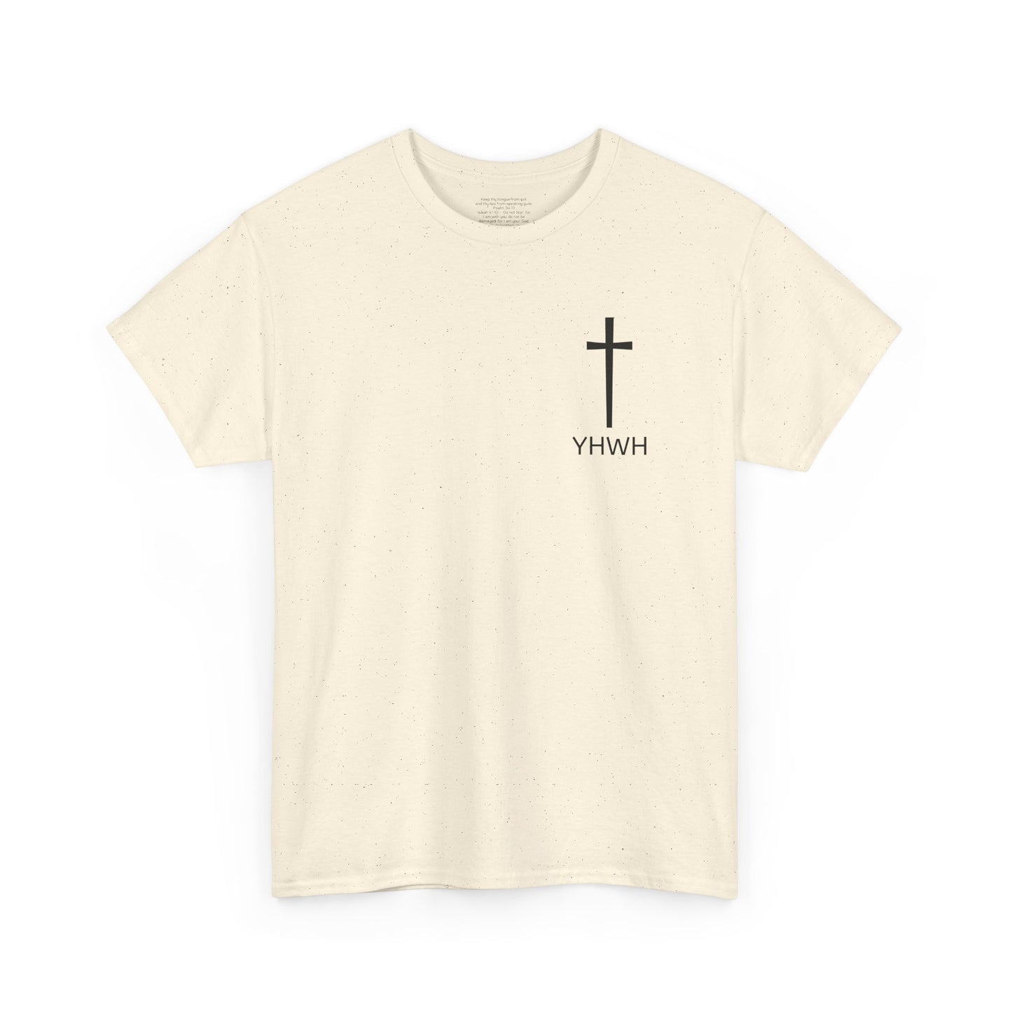 Simple Heavy Cotton Tee with Cross Design and YHWH, Spiritual T-Shirt, Casual Streetwear, Christian Gift, Everyday Wear