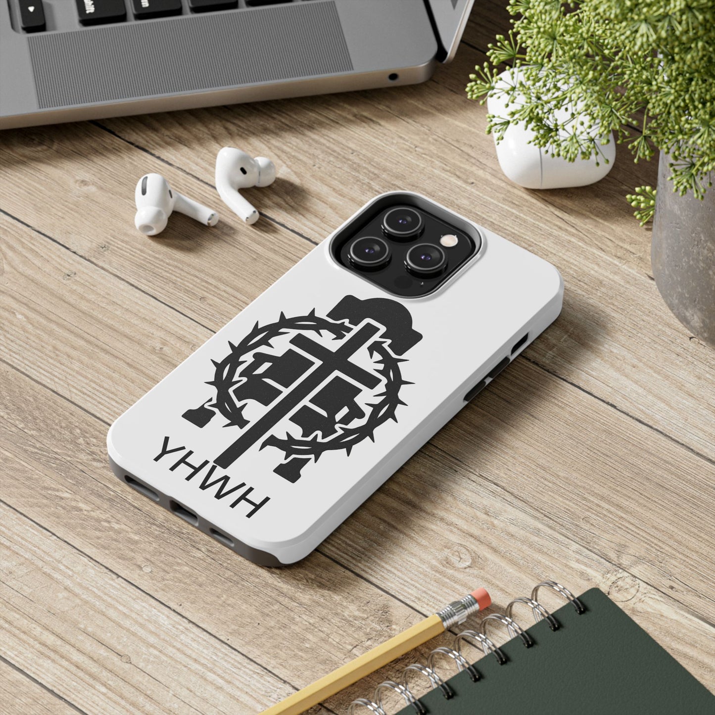 Tough Phone Case with Throne & Thorns YHWH Design, Inspirational Gift, Bible Verse Accessory, Christian Phone Cover, Durable Protection