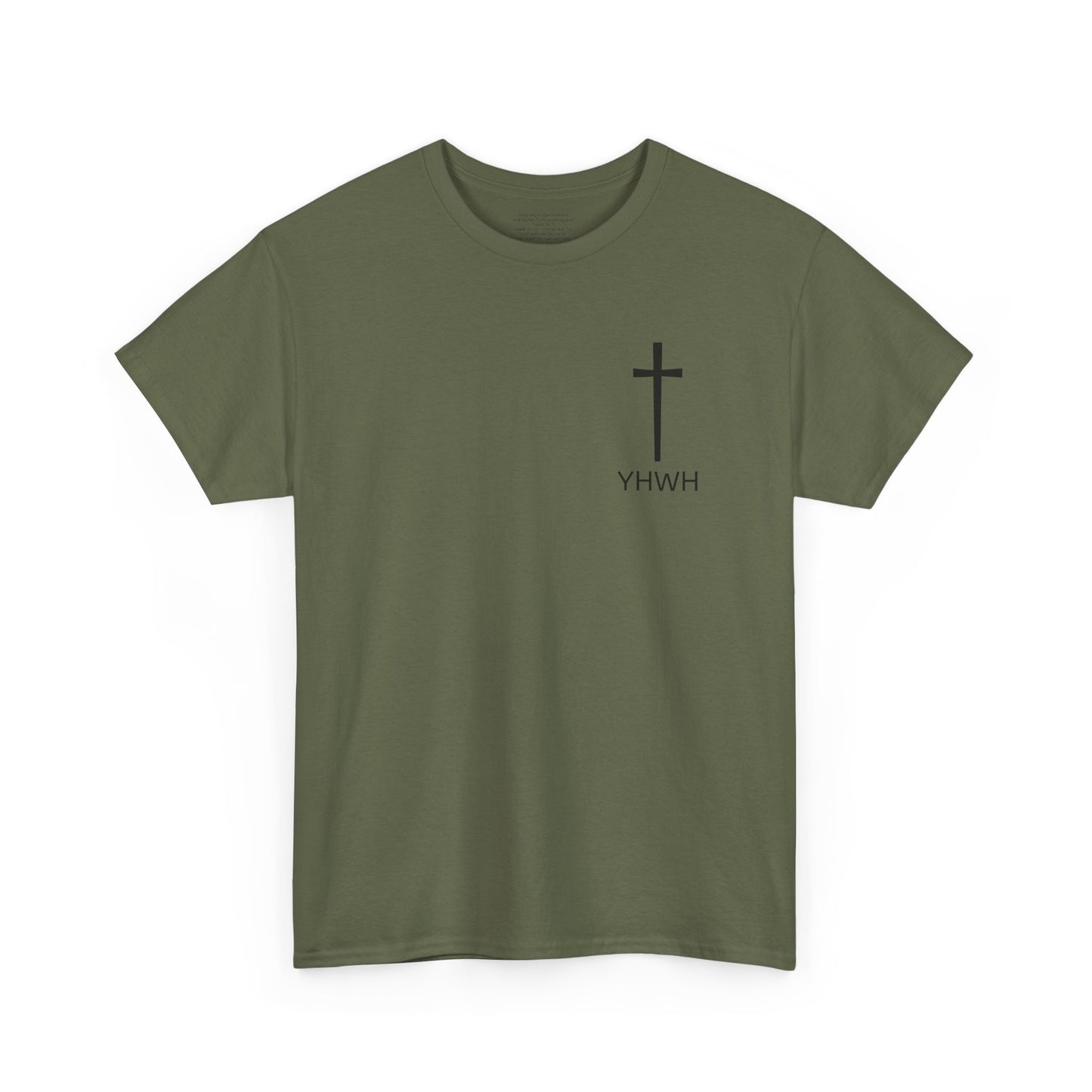 Simple Heavy Cotton Tee with Cross Design and YHWH, Spiritual T-Shirt, Casual Streetwear, Christian Gift, Everyday Wear