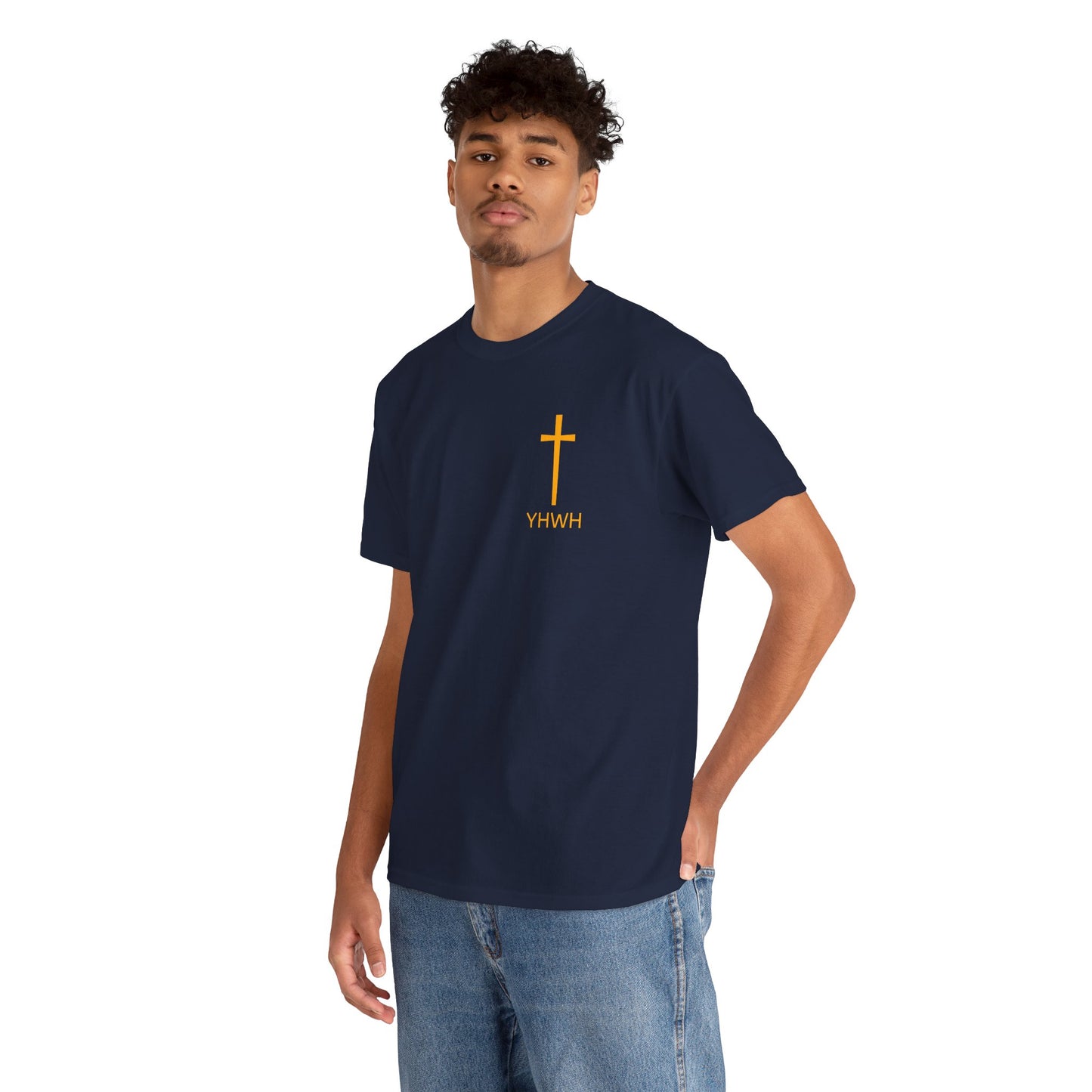 Simple Heavy Cotton Tee with Cross Design and YHWH, Spiritual T-Shirt, Casual Streetwear, Christian Gift, Everyday Wear