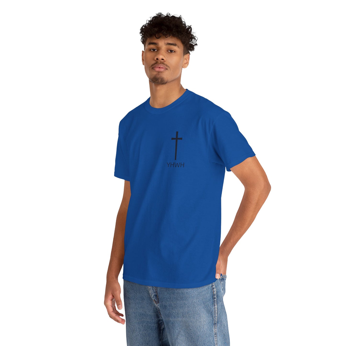 Simple Heavy Cotton Tee with Cross Design and YHWH, Spiritual T-Shirt, Casual Streetwear, Christian Gift, Everyday Wear