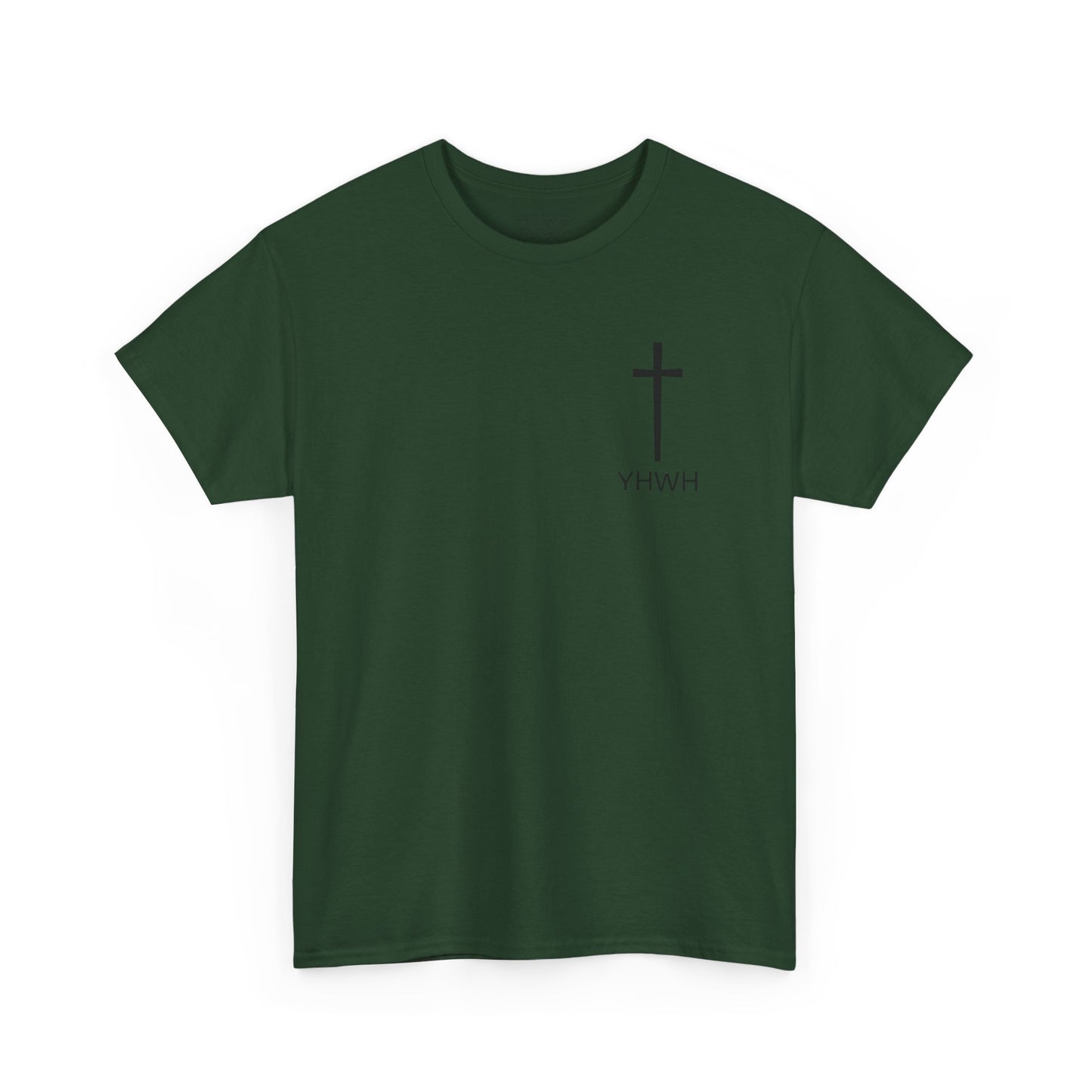Simple Heavy Cotton Tee with Cross Design and YHWH, Spiritual T-Shirt, Casual Streetwear, Christian Gift, Everyday Wear