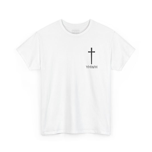 Simple Heavy Cotton Tee with Cross Design and YHWH, Spiritual T-Shirt, Casual Streetwear, Christian Gift, Everyday Wear