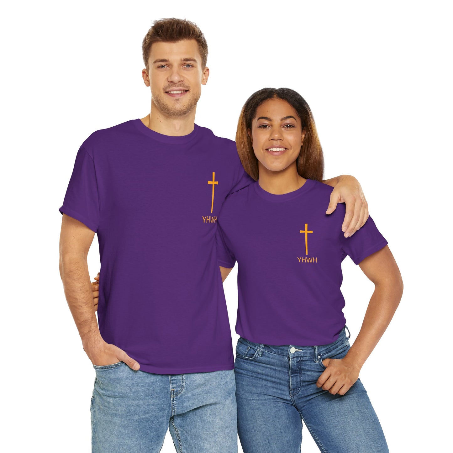 Simple Heavy Cotton Tee with Cross Design and YHWH, Spiritual T-Shirt, Casual Streetwear, Christian Gift, Everyday Wear