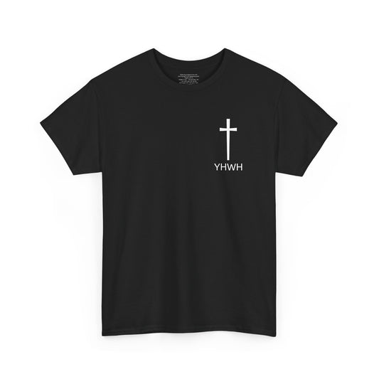 Simple Heavy Cotton Tee with Cross Design and YHWH, Spiritual T-Shirt, Casual Streetwear, Christian Gift, Everyday Wear