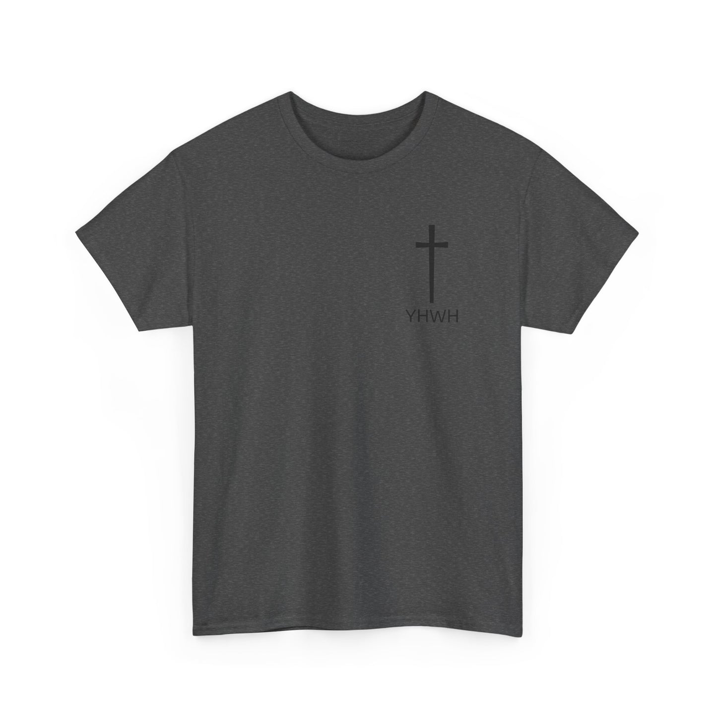 Simple Heavy Cotton Tee with Cross Design and YHWH, Spiritual T-Shirt, Casual Streetwear, Christian Gift, Everyday Wear