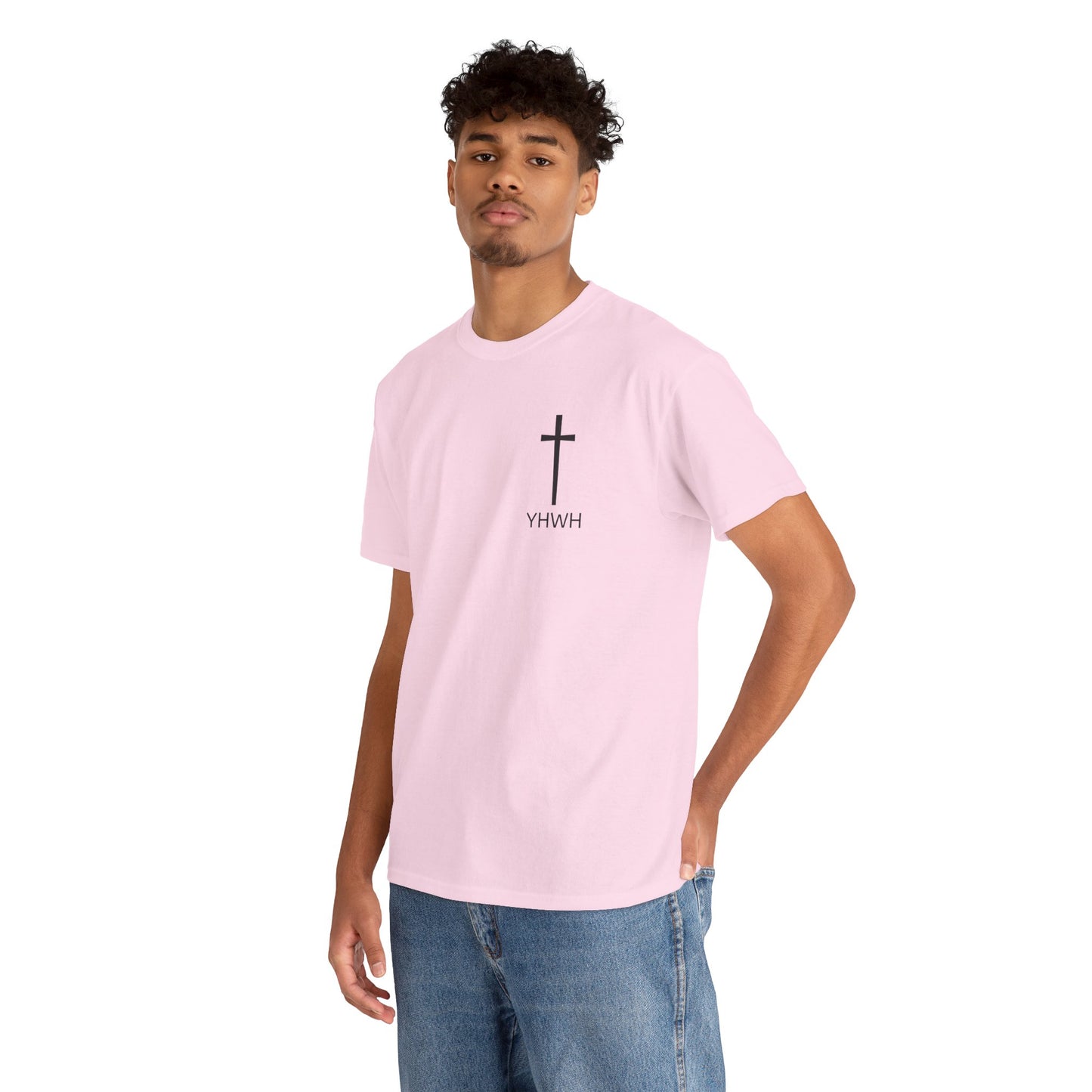 Simple Heavy Cotton Tee with Cross Design and YHWH, Spiritual T-Shirt, Casual Streetwear, Christian Gift, Everyday Wear